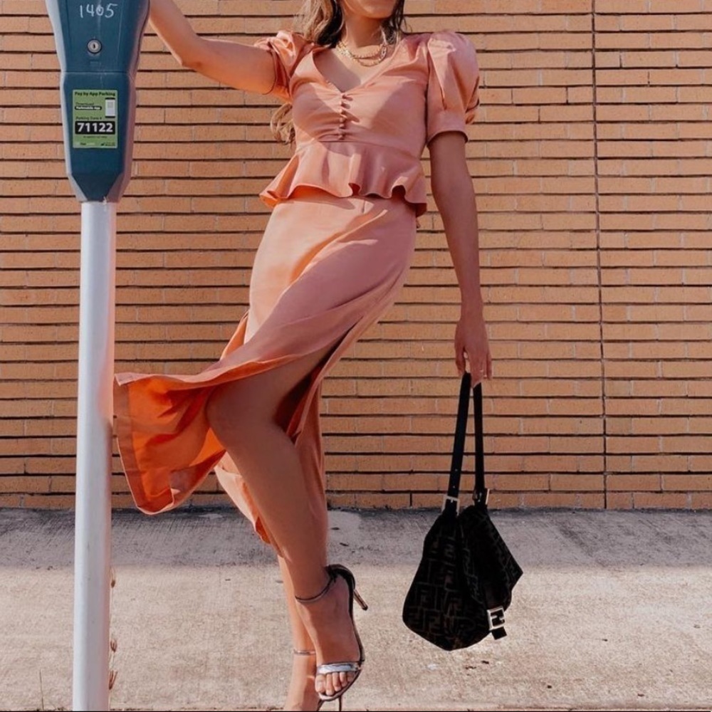 Danielle Bernstein Puff Sleeve Cork Dress NWT